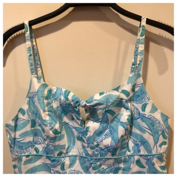 Lilly Pulitzer Sundress Size 8 Splash Blue Marlin White Label Vintage - Picture 2 of 5